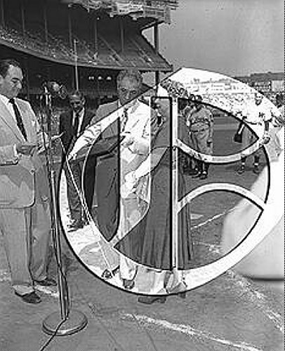 Mel Allen, Ford Frick and Mrs Lou Gehrig at Yankee Stadium56N0369